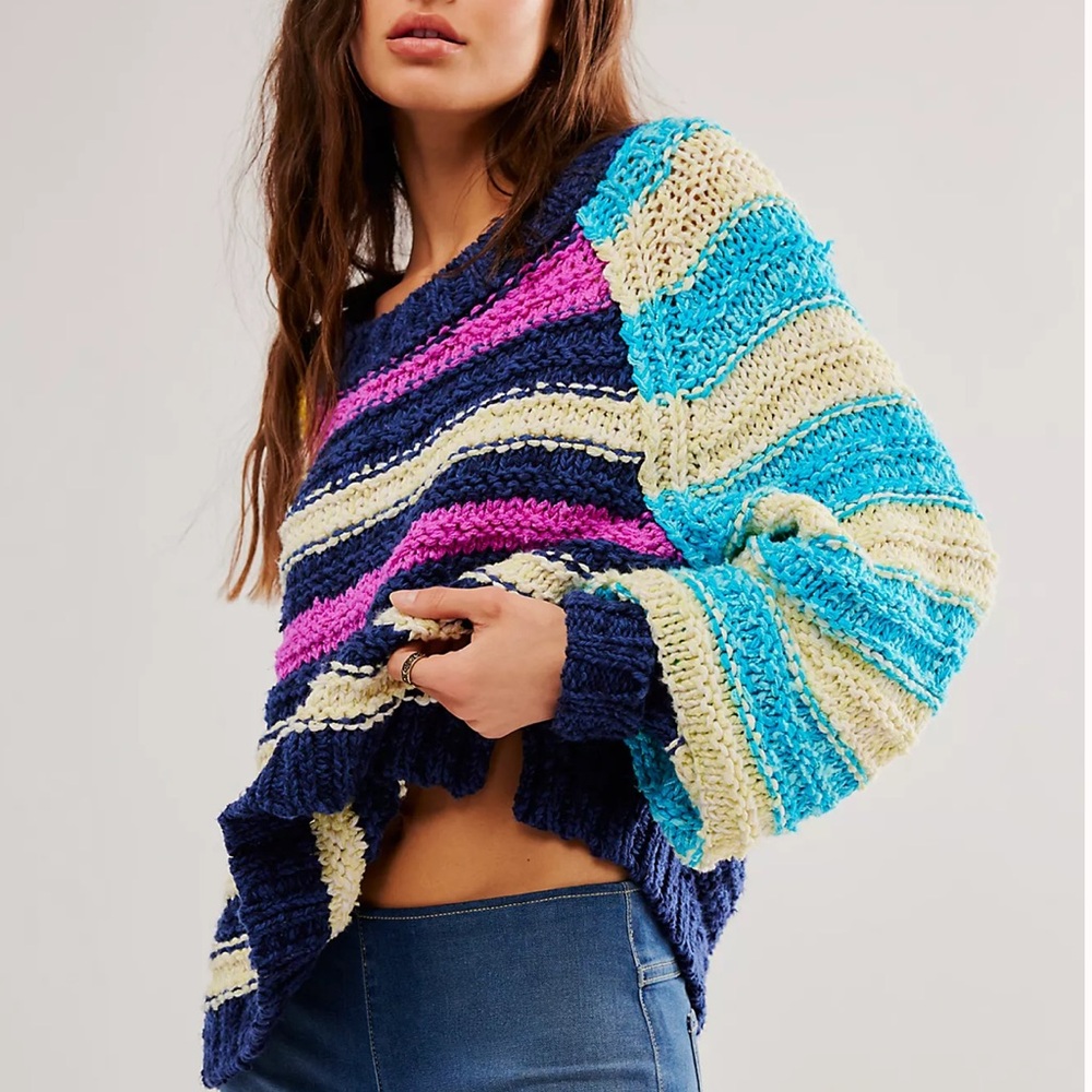Free People Rainbow Striped Slouchy Knit Cruze Sweater NWT